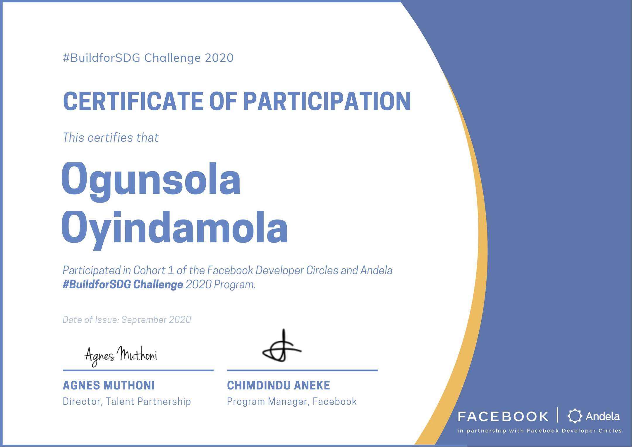 BuildFor SDG with Andela participation certificate